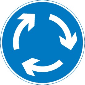 A blue circle with three white curved arrows going round clockwise