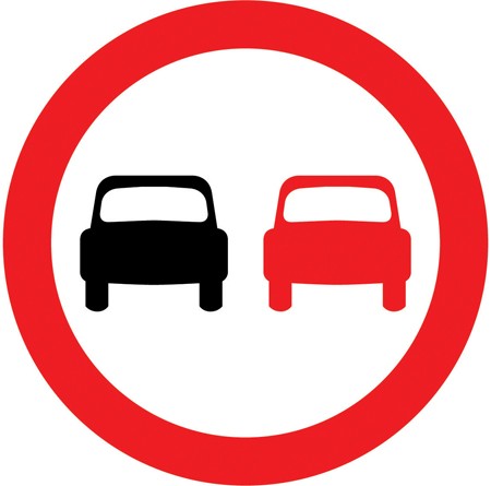 A white circle with a red ring, showing a black car and a red car side by side