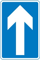 A blue upright rectangle with a white arrow pointing up
