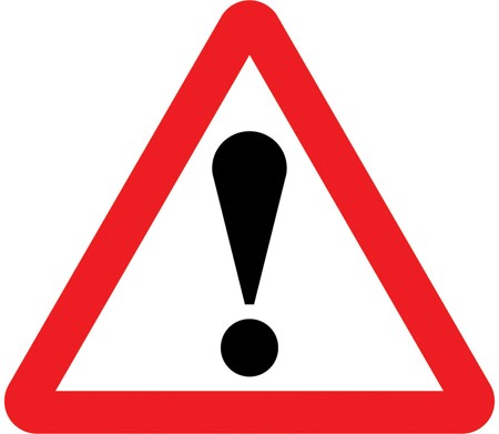 A white triangle with a red border and a black exclamation mark